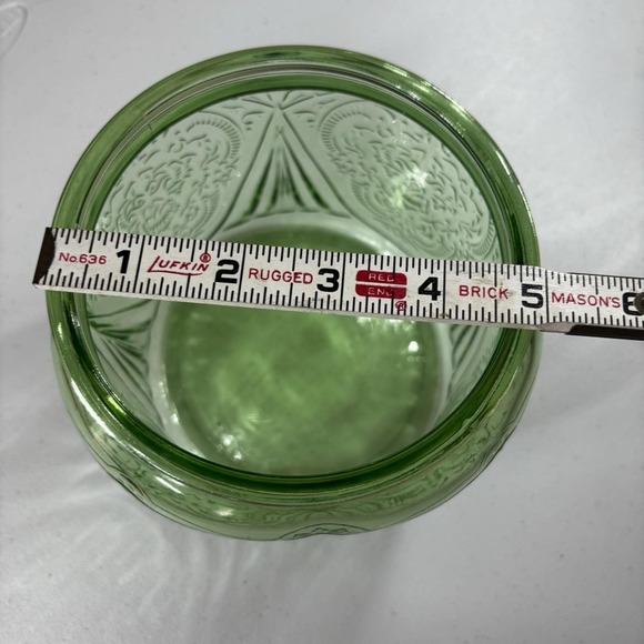 Hazel Atlas Uranium Glass 'Royal Lace' Cookie Jar No Lid Depression Glass Glows - Picture 6 of 8